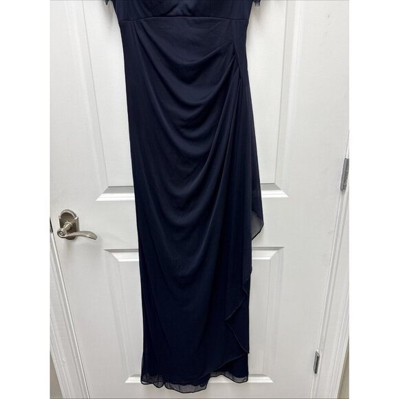 Xscape Womens Size 4 Navy Blue Ruched Embellished Formal Evening Dress Gown - Picture 5 of 12